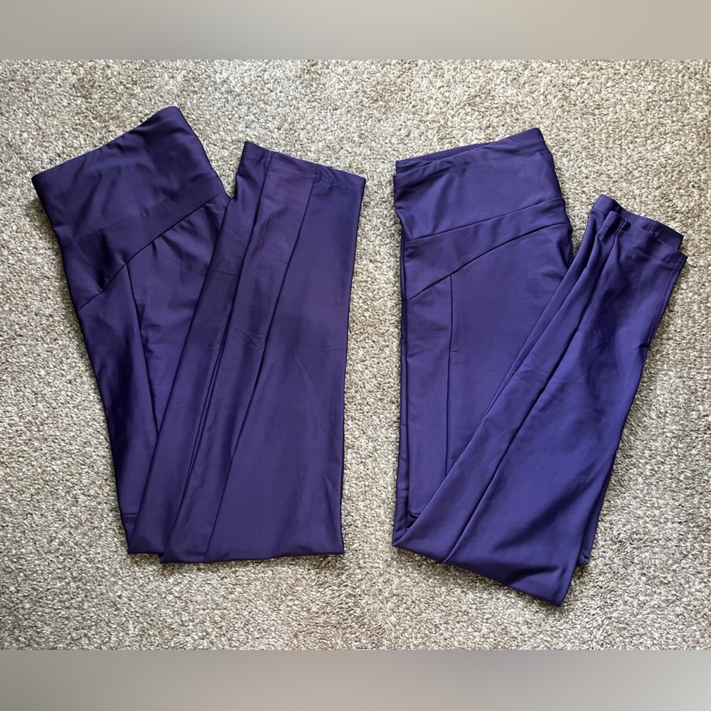 Lot of 2 Crane Purple Athletic Leggings w/ Zipper Pocket Athleisure Activewear